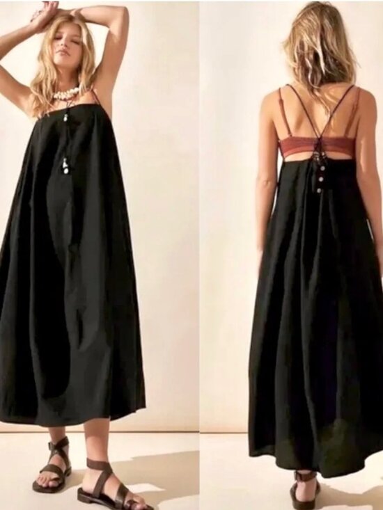 Free People Dresses & Skirts - Free People Struttin Black Spaghetti Strap Midi Dress